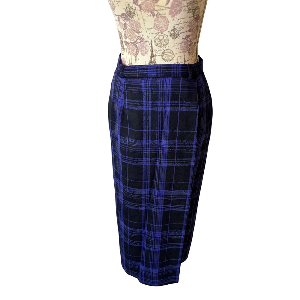Vintage Pendleton Classic 100% Virgin Wool Plaid Midi Skirt Size 6/8 Blue Black